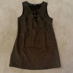 Olive Faux Suede Lace-Up Sleeveless Dress
